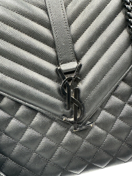 Yves Saint Laurent Black Sheepskin Magnetic Flap Quilted Chevron Bag Black / L