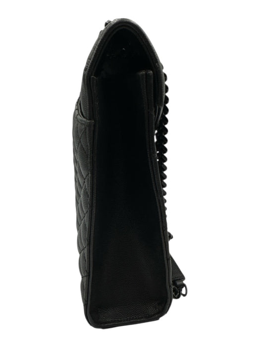 Yves Saint Laurent Black Sheepskin Magnetic Flap Quilted Chevron Bag Black / L