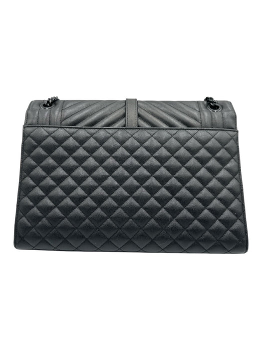 Yves Saint Laurent Black Sheepskin Magnetic Flap Quilted Chevron Bag Black / L