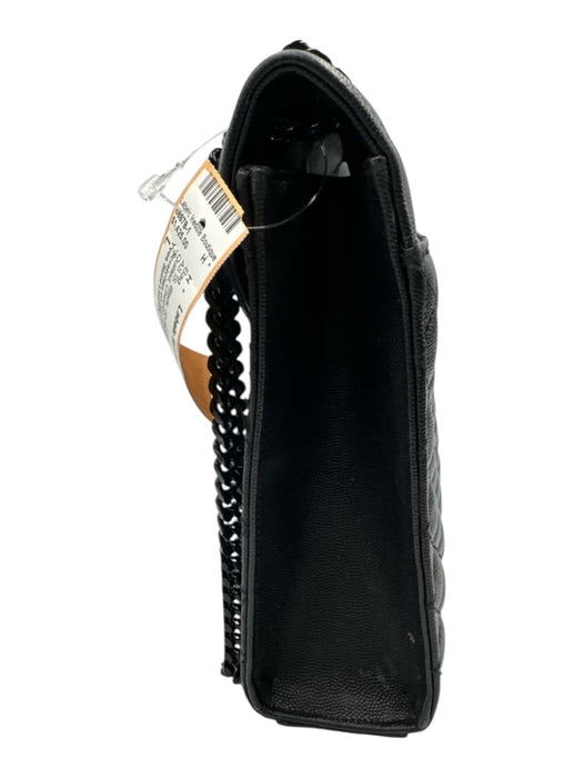 Yves Saint Laurent Black Sheepskin Magnetic Flap Quilted Chevron Bag Black / L