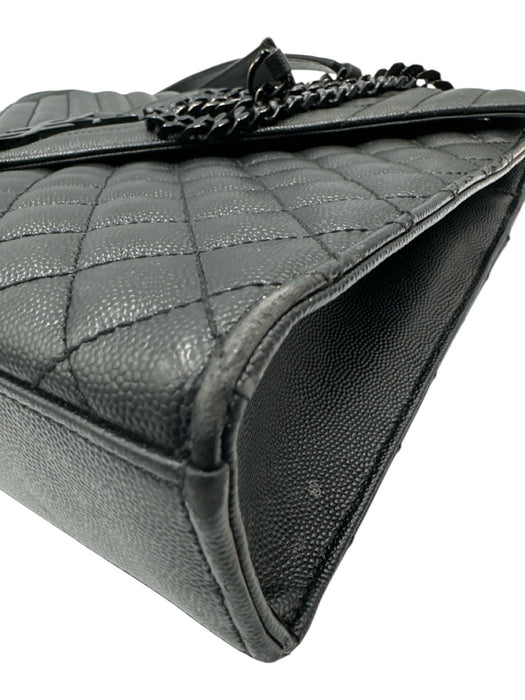 Yves Saint Laurent Black Sheepskin Magnetic Flap Quilted Chevron Bag Black / L