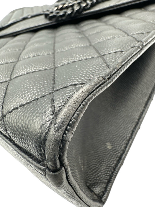 Yves Saint Laurent Black Sheepskin Magnetic Flap Quilted Chevron Bag Black / L