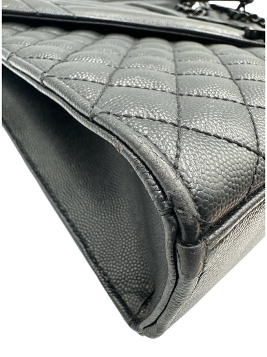 Yves Saint Laurent Black Sheepskin Magnetic Flap Quilted Chevron Bag Black / L