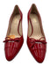 Prada Shoe Size 38 Red Patent Leather Bow Pointed Toe Mid Heel Logo Pumps Red / 38
