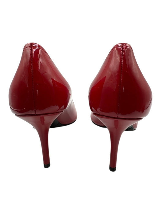 Prada Shoe Size 38 Red Patent Leather Bow Pointed Toe Mid Heel Logo Pumps Red / 38