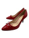Prada Shoe Size 38 Red Patent Leather Bow Pointed Toe Mid Heel Logo Pumps Red / 38