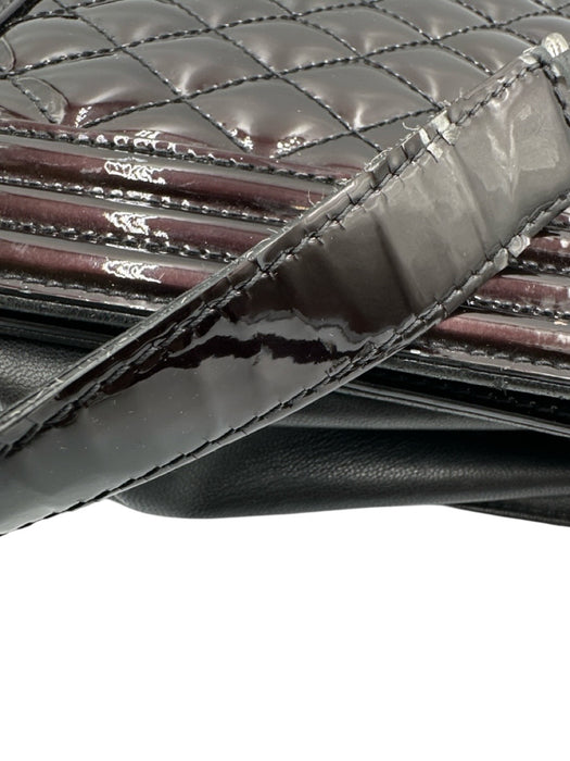 Chanel Dark Brown & Black Patent Leather Flap Quilted Pinch Lock Chain Strap Bag Dark Brown & Black / Large
