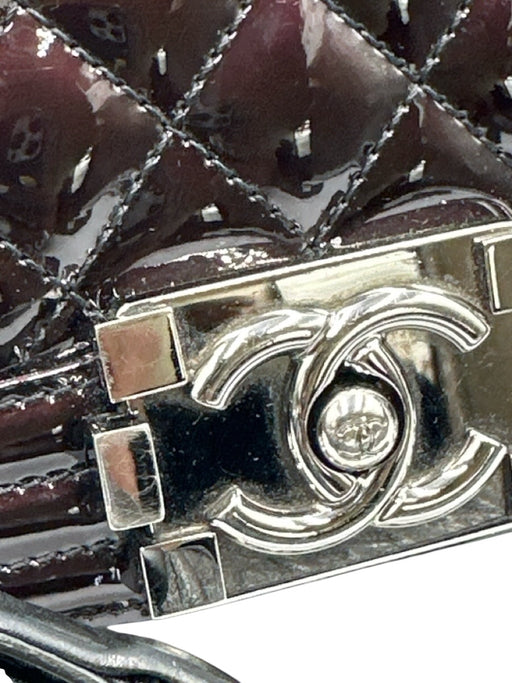 Chanel Dark Brown & Black Patent Leather Flap Quilted Pinch Lock Chain Strap Bag Dark Brown & Black / Large