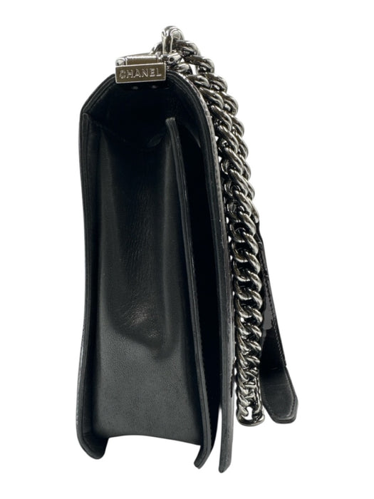 Chanel Dark Brown & Black Patent Leather Flap Quilted Pinch Lock Chain Strap Bag Dark Brown & Black / Large
