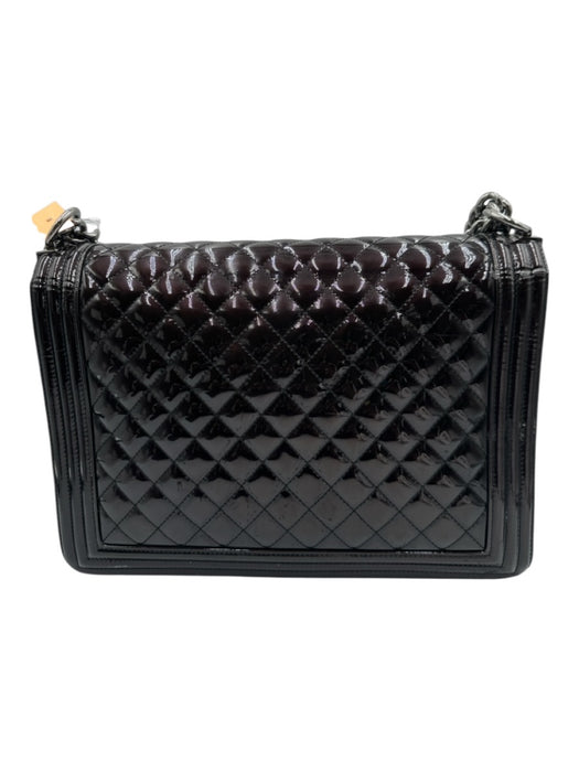 Chanel Dark Brown & Black Patent Leather Flap Quilted Pinch Lock Chain Strap Bag Dark Brown & Black / Large