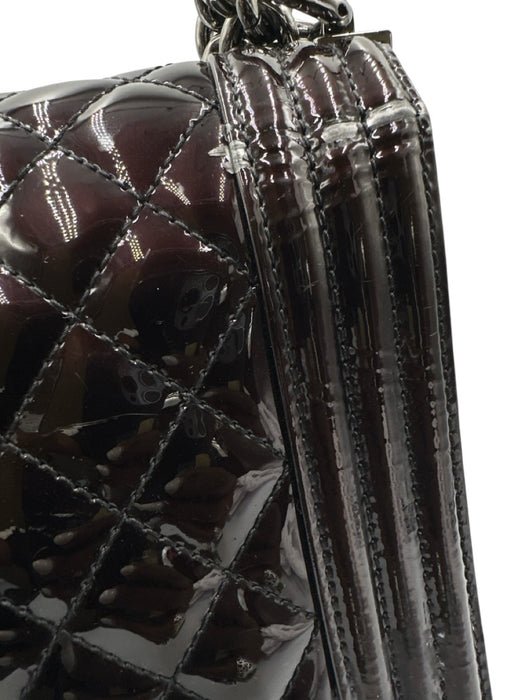 Chanel Dark Brown & Black Patent Leather Flap Quilted Pinch Lock Chain Strap Bag Dark Brown & Black / Large