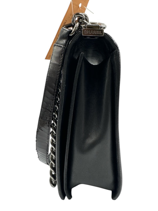 Chanel Dark Brown & Black Patent Leather Flap Quilted Pinch Lock Chain Strap Bag Dark Brown & Black / Large