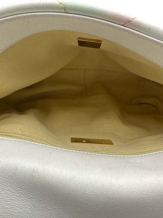 Chanel White & Multi Leather Flap Quilted Dual Tone Chain Interlocking CC Bag White & Multi / Small