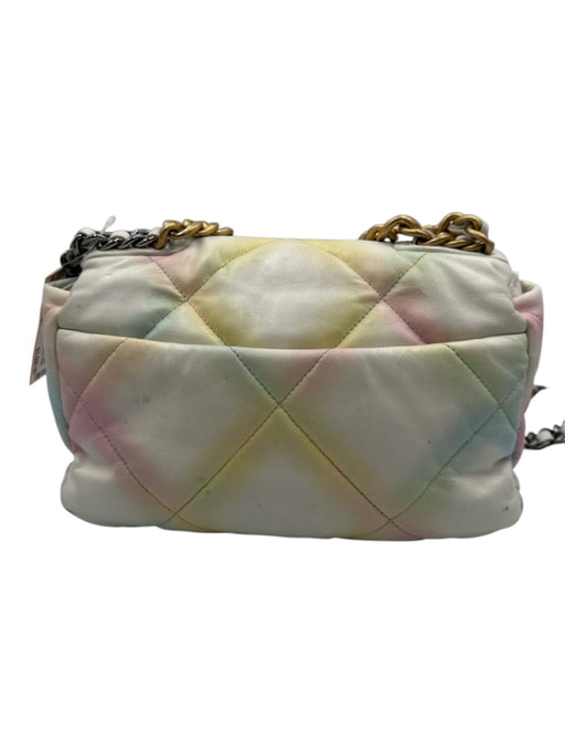 Chanel White & Multi Leather Flap Quilted Dual Tone Chain Interlocking CC Bag White & Multi / Small