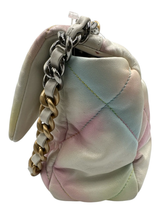 Chanel White & Multi Leather Flap Quilted Dual Tone Chain Interlocking CC Bag White & Multi / Small