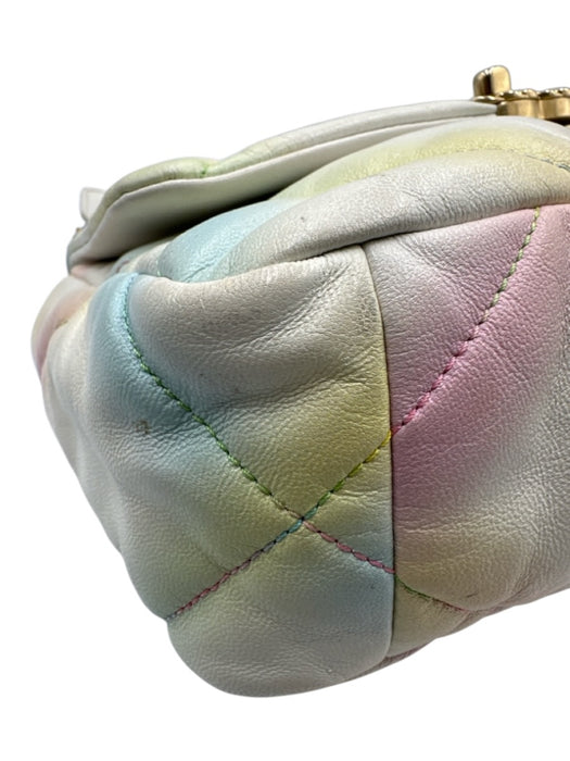 Chanel White & Multi Leather Flap Quilted Dual Tone Chain Interlocking CC Bag White & Multi / Small