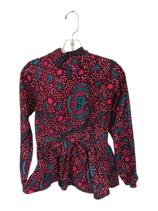 D'iyanu Size S Burgundy Cotton Long Sleeve Floral high neck Flare Top Burgundy / S