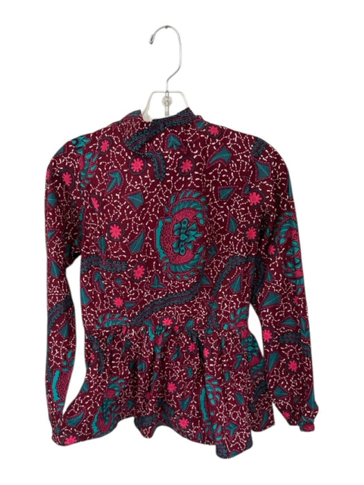 D'iyanu Size S Burgundy Cotton Long Sleeve Floral high neck Flare Top Burgundy / S