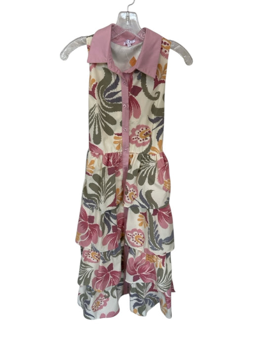 TCEC Size S Pink & White Polyester Blend Floral Multi Maxi Ruffle Dress Pink & White / S