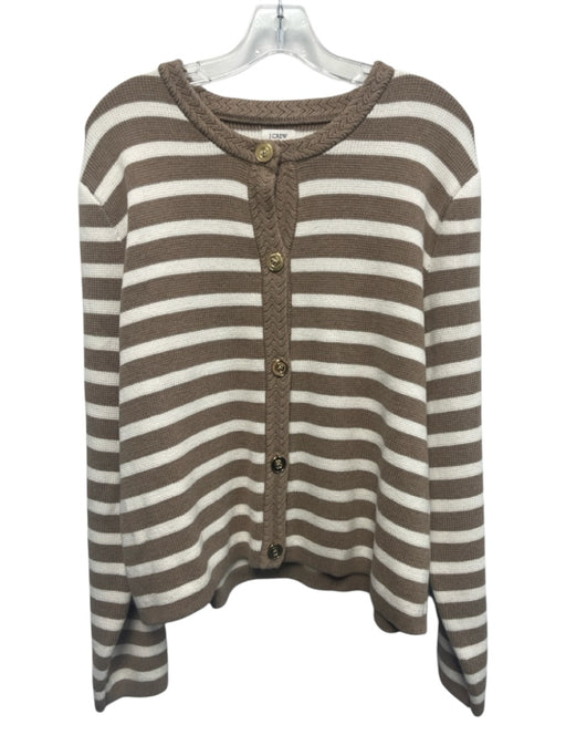 J. Crew Factory Size XL Tan & White Cotton Striped Cardigan Sweater Tan & White / XL