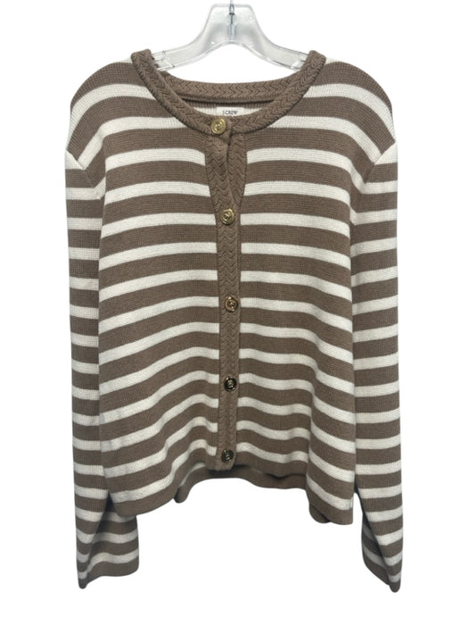 J. Crew Factory Size XL Tan & White Cotton Striped Cardigan Sweater Tan & White / XL