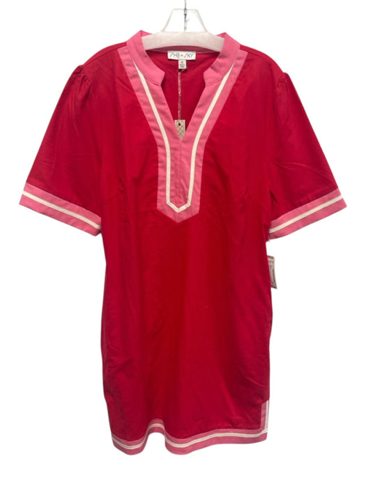She + Sky Size XL Pink Viscose & Linen Striped Collared Dress Pink / XL