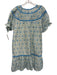 Umgee Size XL Blue & Cream Cotton Short Sleeve Ric Rac Scalloped Trim Dress Blue & Cream / XL