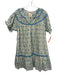 Umgee Size XL Blue & Cream Cotton Short Sleeve Ric Rac Scalloped Trim Dress Blue & Cream / XL