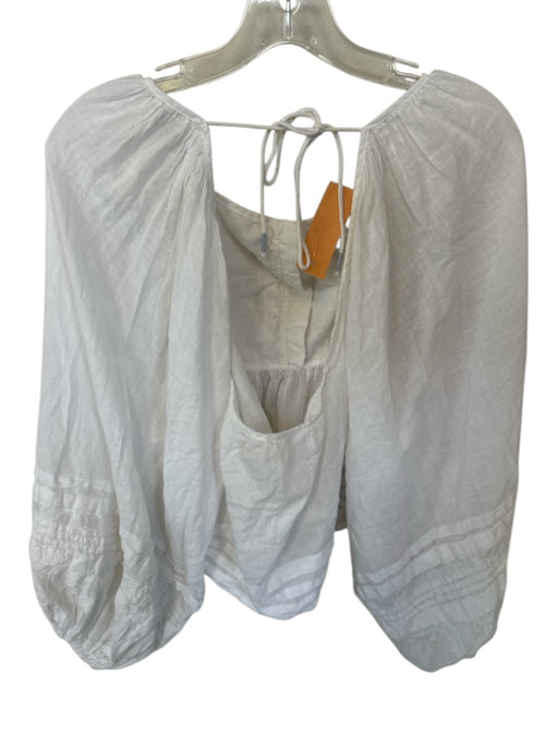 Anthropologie Size XL White Cotton Embroidered Tie Long Balloon Sleeve Flowy Top White / XL
