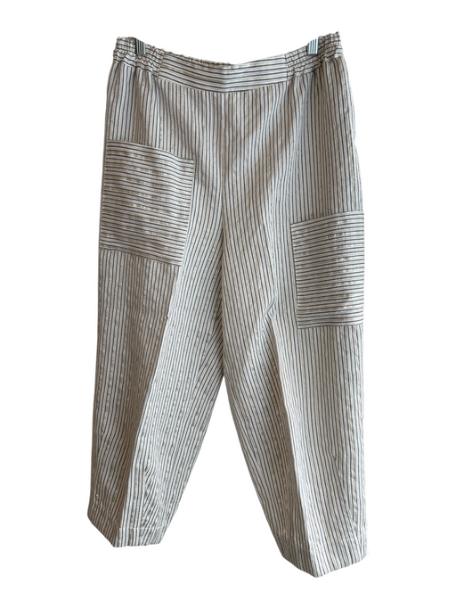 OZAI N KU Size L White & Gray Viscose & Polyester Elastic Waist Stripe Pants White & Gray / L