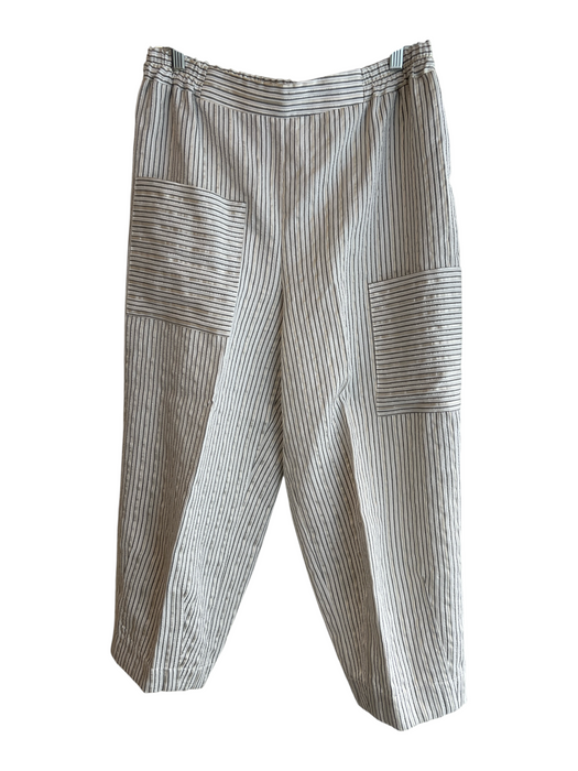 OZAI N KU Size L White & Gray Viscose & Polyester Elastic Waist Stripe Pants White & Gray / L