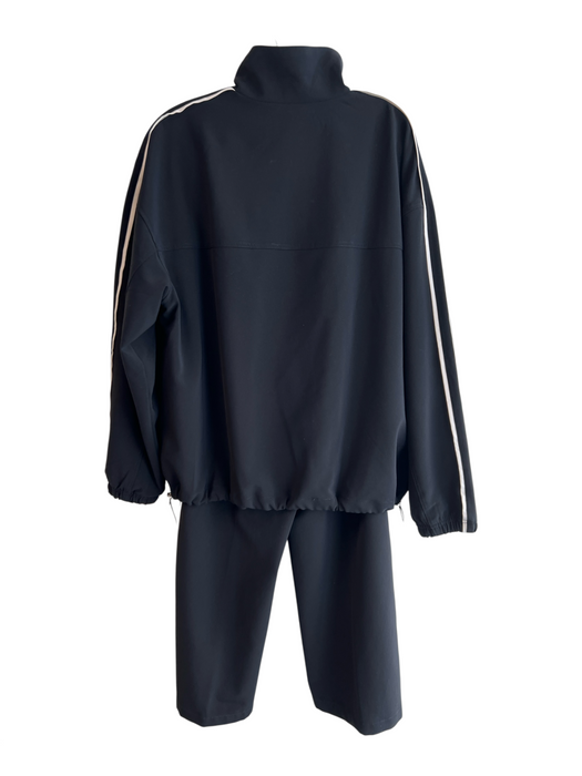 Athleta Size M Black Polyester & Spandex Stripe High Neck Zip Front Athletic Set Black / M