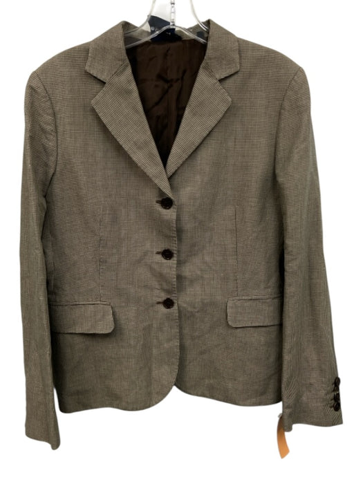 Aspesi Size 46 Gray & Brown Ramie & Cotton Long Sleeve Blazer Houndstooth Jacket Gray & Brown / 46