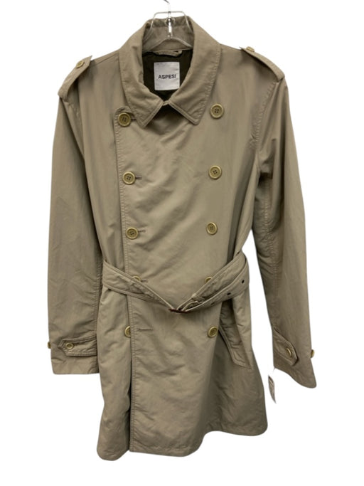 Aspesi Beige Nylon Long Sleeve Buttons Below Knee Belt Inc Jacket Beige