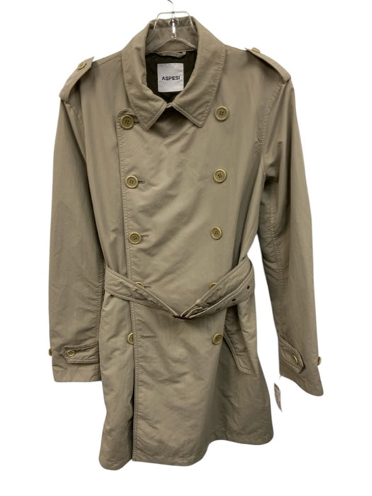 Aspesi Beige Nylon Long Sleeve Buttons Below Knee Belt Inc Jacket Beige