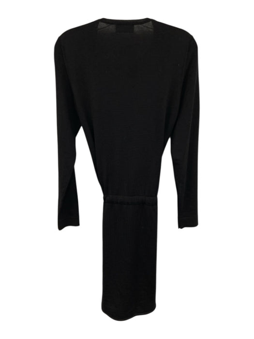 Falconeri Size L Black Wool Long Sleeve 1/4 Button Ribbed Tie Waist Dress Black / L