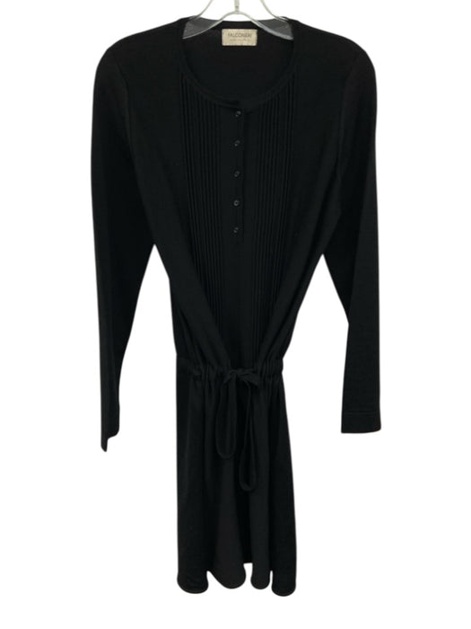 Falconeri Size L Black Wool Long Sleeve 1/4 Button Ribbed Tie Waist Dress Black / L