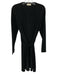 Falconeri Size L Black Wool Long Sleeve 1/4 Button Ribbed Tie Waist Dress Black / L