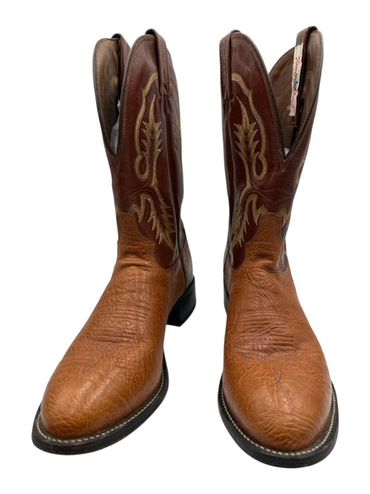 Tony Lama Shoe Size 9.5 Brown & Beige Leather Stiching Cowboy Men's Boots Brown & Beige / 9.5