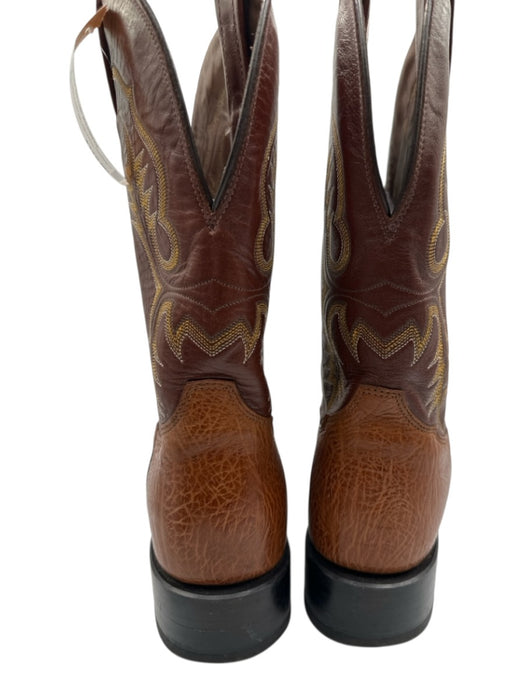 Tony Lama Shoe Size 9.5 Brown & Beige Leather Stiching Cowboy Men's Boots Brown & Beige / 9.5