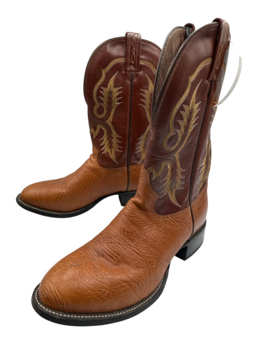 Tony Lama Shoe Size 9.5 Brown & Beige Leather Stiching Cowboy Men's Boots Brown & Beige / 9.5