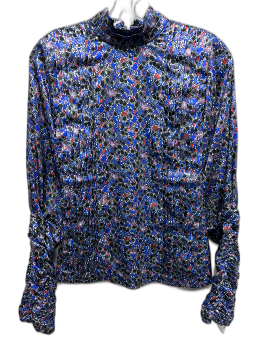 Hunter Bell Size S Navy & Multi Polyester Long Sleeve Pleats Mock Neck Top Navy & Multi / S