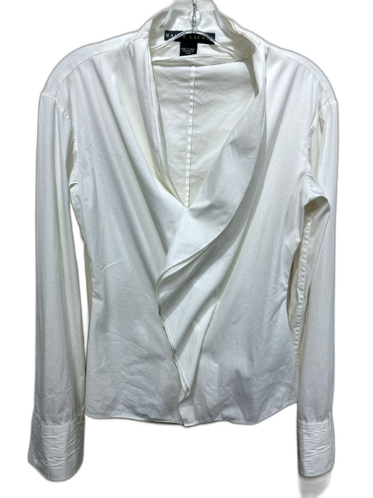 Ralph Lauren Size 8 White Cotton Blend Long Sleeve Button Up Ruffle Top White / 8
