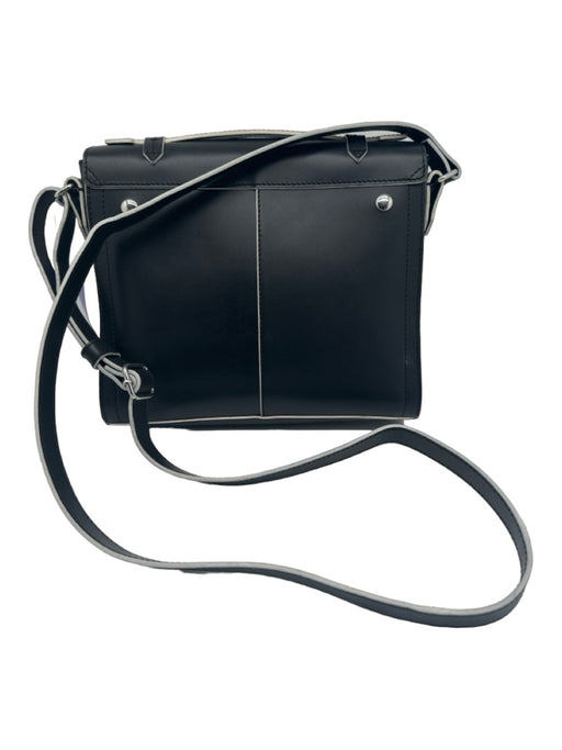Black Leather Flap Crossbody White Liner Silver hardware Bag Black / S