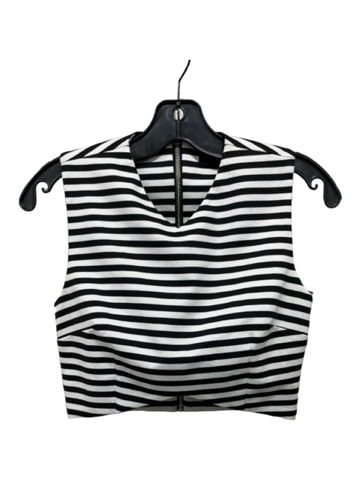 Nicholas Size 10 Black & White Polyester Blend V Neck Sleeveless Striped Top Black & White / 10