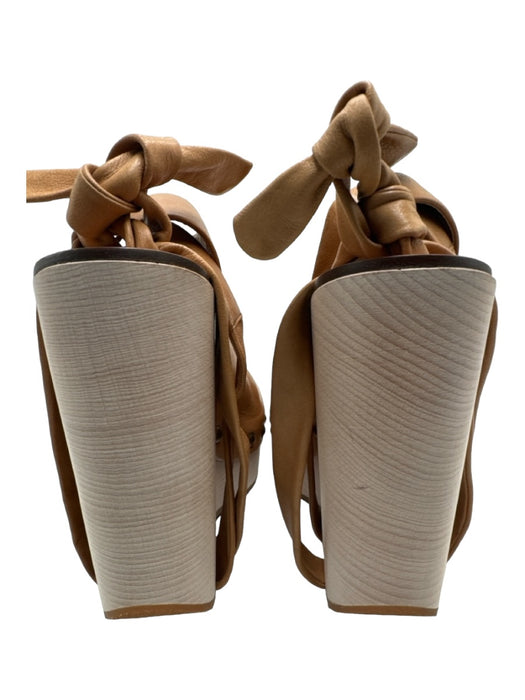 Chloe Shoe Size 40 Brown & Beige Leather Peep Toe Ankle Wrap Studs Wedges Brown & Beige / 40