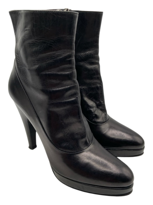 Prada Shoe Size 39.5 Black Leather Almond Toe Platform Side Zip Booties Black / 39.5
