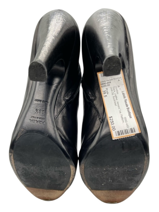 Prada Shoe Size 39.5 Black Leather Almond Toe Platform Side Zip Booties Black / 39.5