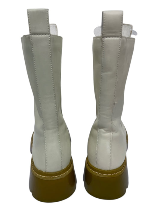 Charles & Keith Shoe Size 40 Off White & Yellow Faux Leather Zipper Detail Boots Off White & Yellow / 40