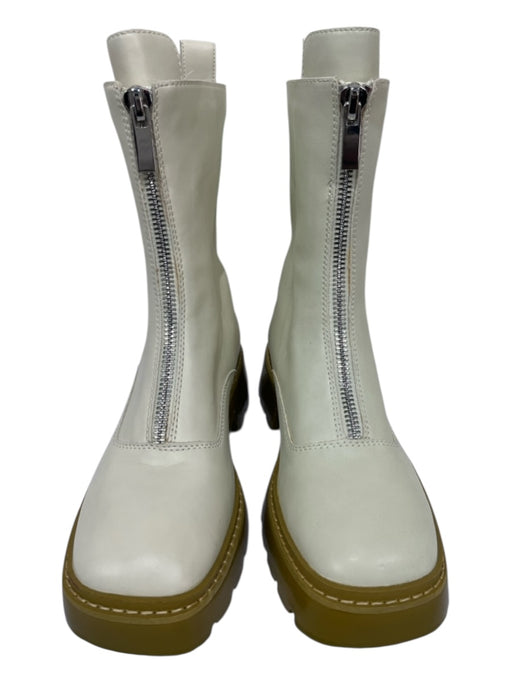 Charles & Keith Shoe Size 40 Off White & Yellow Faux Leather Zipper Detail Boots Off White & Yellow / 40